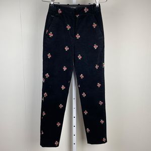 The Kooples Paris‎ Pants Black Velvet Embroidered Floral Flower EU 32 US 2